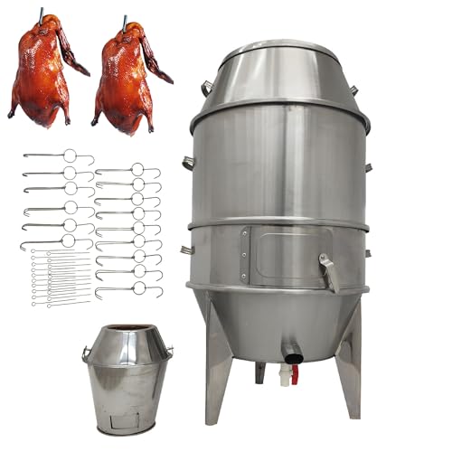 BREVELTION Commercial Charcoal Roast Duck Oven 23.6x53 Inches Stainless Steel 3 Tier Barbecue Grill BBQ Beijing Duck Turkey Roasting Machine with Detachable Shelf and Hooks for Chicken Vegetables Lamb