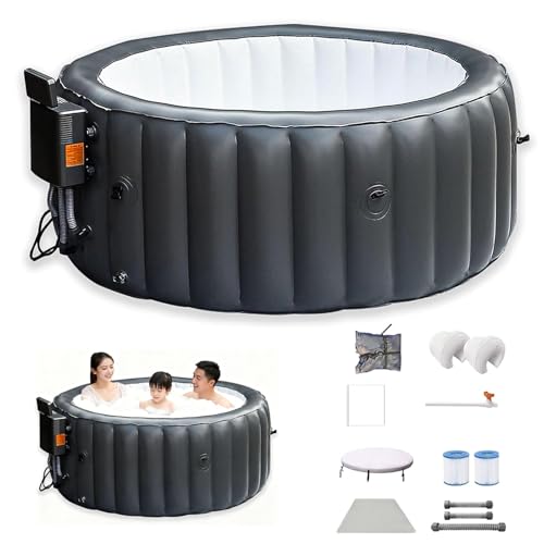 LADECNERHT Inflatable Hot Tub, Blowup Pool Hottub, with 150 Air Jets, Portable Outdoor Water SPA, Heater Pump, Filter Cartridges, Insulated Cover, Ground Cloth, 71" Round, 3-4 Person