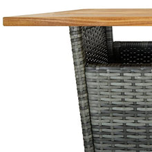 fsahslih 5 Piece Patio Bar Set with Cushions Gray Poly Rattan Outdoor Furniture with Acacia Wood Tabletop and 4 Wicker Bar Stools for Garden Deck Poolside Porch