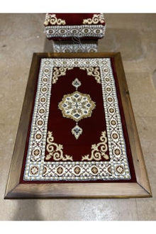 SODEF Seljuk Floor Table 35.4x23.6 in Wood and Carpet with Glass Top, Red - Traditional Accent Furniture for Living Room, Balcony, or Garden - Red