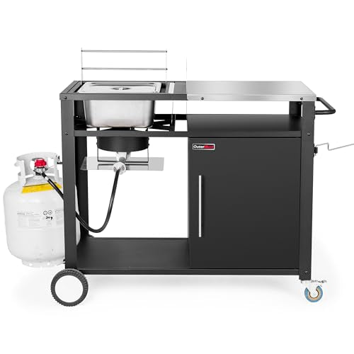 OuterMust Outdoor Propane Deep Fryer, 85,000 BTU Outdoor Fryer Station Movable Propane Fish Fryer Cart Stainless Steel Top & Storage Cabinet Ideal for Fish & Turkey Frying