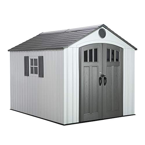Lifetime 8 x 10 Ft Outdoor Storage Shed, Dual-Wall HDPE Construction, Steel-Reinforced, Skylight and Window, Lockable Doors, UV-Protected Gray Finish