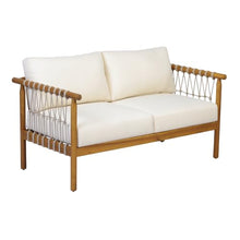 Merax Oversized Acacia Wood Outdoor Lounge Loveseat with Beige Rope Accents