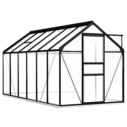 Outdoor Large Space Greenhouse, 26.6 Square feet, Polycarbonate Panels, Aluminum Support Structure, Drainage System, Ventilation ( Color : Anthracite , Size : 74.8" x 145.7" x 52" )