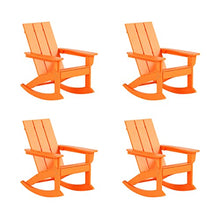WestinTrends Ashore Patio Rocking Chairs Set of 4, All Weather Poly Lumber Plank Adirondack Rocker Chair, Modern Farmhouse Outdoor Rocking Chairs for Porch Garden Backyard and Indoor, Orange