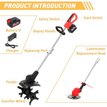 Cordless Tiller Cultivator, Tiller & Lawn Mower 2 in 1, 21V Battery Powered Cordless Tiller, with 2×4/6Ah Battery, Portable Rotary Tiller, for Lawn, Farm, Gardening,2×6AH