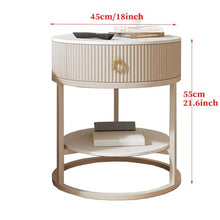 SYUKMH Side Table, Round End Table with Drawer, Small Bedside with Metal Frame, with Shelves, for Living Room, Bedroom