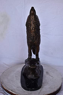 Nifao Wolf, Howling Wolf on Cliff Medium Bronze Statue, 9"L x 20"W x 26"H