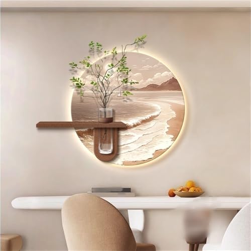 MeQibin Sandstone Wall Warm Lamp Painting, Hanging Planter Wall Decor with Glass Vase, Landscape Decoration Traditional Wall Hanging Painting for Living Room, Restaurant, Office(Brown,31.4 X 27.5IN)