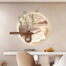 MeQibin Sandstone Wall Warm Lamp Painting, Hanging Planter Wall Decor with Glass Vase, Landscape Decoration Traditional Wall Hanging Painting for Living Room, Restaurant, Office(Brown,31.4 X 27.5IN)