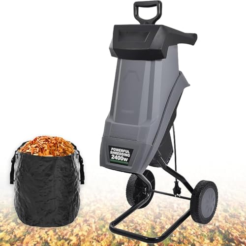 CYMYYDS 2400W Electric Wood Chipper, High-Power Garden Shredder Crusher, Crush up to 40mm, with Wheels and 50L Collection Bag for Garden Debris, Leaves and Branches Grey