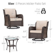 Festisoul 3-Piece Patio Swivel Glider Set – Wicker, Thick Cushions, Glass Table