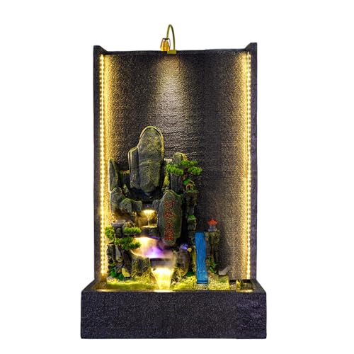 Large Chinese Landscape Wall Water Fountain with LED Lights – Indoor/Outdoor Zen Waterfall Feature for Home, Garden, or Office Decor (2536)(2533)