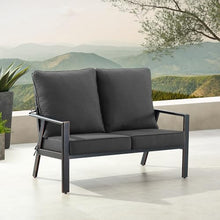 Oakland Living Black Aluminum Patio Deep Seating Outdoor Two Seater Loveseat with Black Cushions