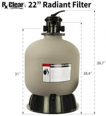 Rx Clear Radiant 22 Inch Above Ground Swimming Pool Sand Filter System | Includes 1.5 HP Pump, Multi-Port Valve, & White Luster Media | 45 GPM Flow Rate for Swimming Pools up to 26,000 Gallons