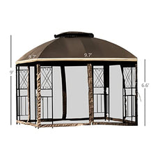 10' X Outdoor Patio Gazebo Canopy with Tier Roof, Removable Mesh Curtains, Display Shelves, Brown(E)