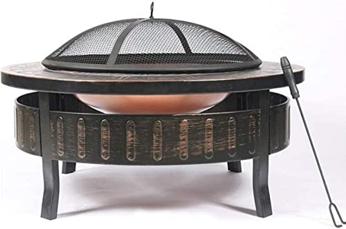 Garden Fire Pit Grill Bowl Grill Barbecue Rack Outdoor Metal Firepit Round Table Backyard Patio Garden Stove Wood Burning Fire Pit with Spark Screen, Log Poker and Cover,Outdoor Fire Pits