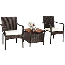 DUYHBAWRS 3PCS Patio Rattan Furniture Bistro Set Wood Side Table Stackable Chair