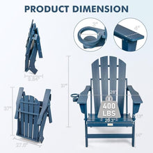 HGTRH Folding Adirondack Chair, All Weather Stable Gun-Leg Design Fire Pit Chairs with Cupholder for Outside Navy Blue 4pcs