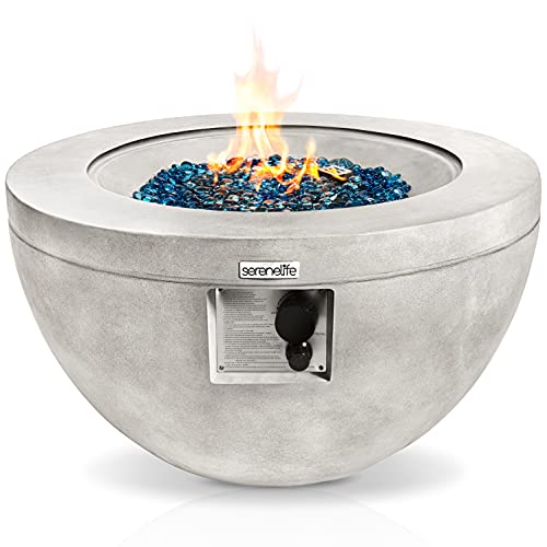 Jovial SereneLifeHome Propane Fire Pit Table-CSA/ETL Certified Safe 40,000 Pulse Ignition Round Propane Gas Fire Table-Adjustable Flame,Thermocouple-PVC Cover,Lava Rock-SLFPBAL,Copper(SLFPBAL.5)
