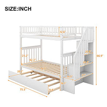 YOPTO Twin-Over-Twin Bunk Bed with Trundle and Storage Shelves White