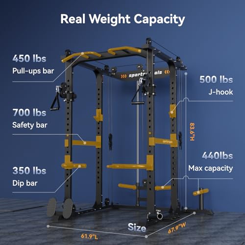 Sportsroyals Power Cage Multi-Function Power Rack with Adjustable Cable Crossover System Grey