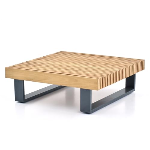 OTSUN Outdoor Coffee Table, Square Patio Dining Table with Teak Wood Slatted Top & Aluminum Frame Low Profile Patio Table for Backyard Poolside Balcony