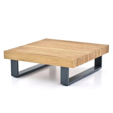 OTSUN Outdoor Coffee Table, Square Patio Dining Table with Teak Wood Slatted Top & Aluminum Frame Low Profile Patio Table for Backyard Poolside Balcony