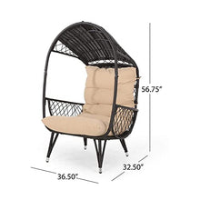 Outdoor Wicker Standing Basket Chair with Cushion for Outdoor Seating with Washable Cushion-Perfect for Balcony Deck and Poolside Furniture Sets Beige (Black)