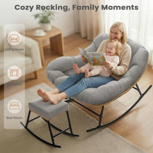 Easyego 2-Piece Oversized Papasan Rocking Chairs with Ottoman for Indoor Outdoor, Comfortable Wicker Rocker for Deck, Balcony, Poolside, Lawn, Bedroom, Living Room, Light Grey