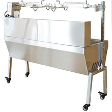 Yokoma Stainless Steel Rotisserie Grill 46.5"/118cm Whole Lamb/Pig Roaster 66LB Capacity 8-Height Adjustable with Brake Casters 110V 15W Motor