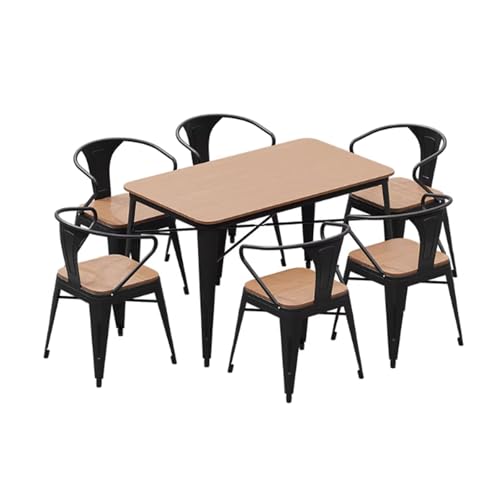 JOSOGO Outdoor Dining Set Plastic Wood Seating All-Weather Garden Balcony Waterproof Sun-Proof Open-air Terrace Courtyard Anti-Corrosion Wooden Black Table with 4 Chairs(L)
