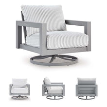 Signature Design by Ashley Moonlight View Contemporary Nuvella Weather Resistant Fabric Outdoor Swivel Chair with Zippered Removable Cushions, Light Gray & Beige