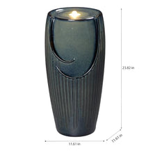 Blue Ceramic Pillar Fountain, Decorative Water Fountain with LED Lights and Quiet Pump, Indoor Outdoor Water Feature for Patio, Garden, Deck, Balcony, Office and Home Décor