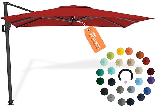 Midtown Umbrellas 9x9 Ft Outdoor Cantilever Patio Umbrella Black Frame Sunbrella Red