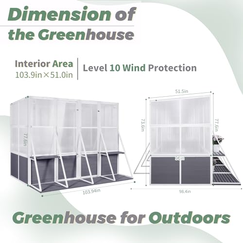 CIATRE Wooden Lean-To Greenhouse, Heavy Duty Outdoor Walk-In Garden Shed, White+Gray