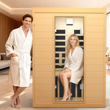 OUTARFIE Far Infrared Sauna, Canadian Hemlock Wood Sauna Spa Room for Indoor,1062W 110V Low EMF Saunas with Control Panel and Integrated Speakers, Mini Home Sauna Room for One Person (Brown-2Person)