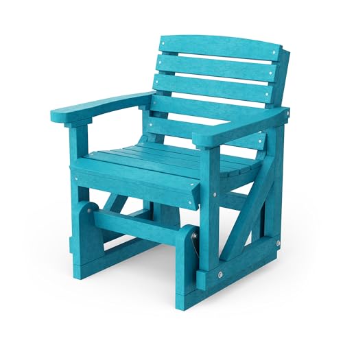 Wildridge Classic Single Glider, Aruba Blue - Outdoor Weather Resistant Recycled HDPE Glider for Porch, Patio, Deck