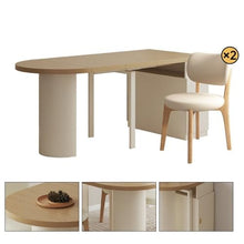 FURUIM2024M Dining Table Telescopic Dining Table and Chair Combination, Home Elliptical Folding semi-Circular Table, 2 Chairs Table and Chairs Dining