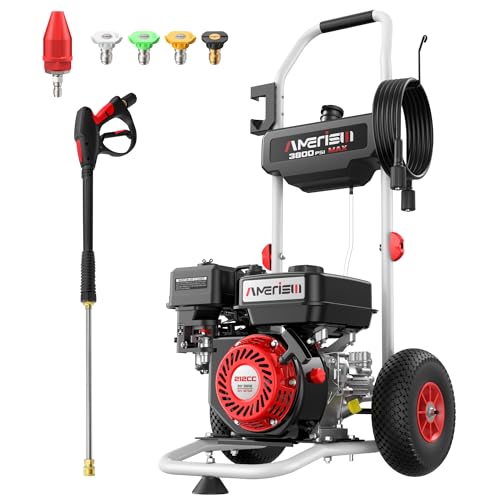 Gas Powered Pressure Washer 3800 PSI, 2.5 GPM High Power Washer, 212CC Engine with 5 Spray Tips—Ideal for Houses, Driveways, Cars, and Concrete Surfaces