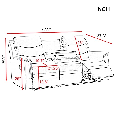 Eafurn Black Faux Leather Recliner Loveseat Sofa with Console 78.74