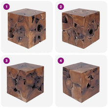 vidaXL Solid Teak Stools/Coffee Table Set of 4 - Fully Handmade Wooden Stools - Multipurpose Retro Design - Brown