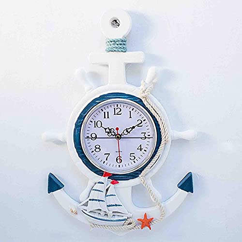 Vintage Wooden Ship Anchor Outdoor Garden Wall Clock, Mediterranean Style Large Outdoor Clock Beach Sea Theme Outside Wall Clock