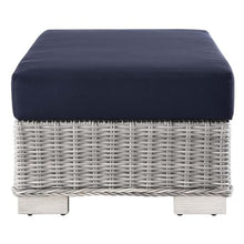 Modway Conway Outdoor Patio Wicker Rattan Ottoman in Light Gray Navy