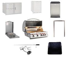 BLAZE BBQ Outdoor Gas Grill Package of 32” LTE Built-in Gas Grill, Dop-In Single Side Burner, 32” Door & Two Drawers Combo, Roll Out Double Trash Drawer, 20” Compact Refrigerator, and Accessories