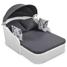 YWMLFZ 79.9" Outdoor Sunbed with Adjustable Canopy, Lounge, PE Rattan Daybed, White Wicker