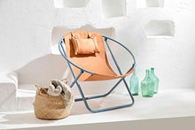 Mern Living Leather Folding Chair - Luxury Papasan Chair, Sling Accent Chair, Round Saucer Chair for Patio, Garden, Beach, Living Rooms and Bedrooms, Modern Furniture (Faux Leather, Orange)