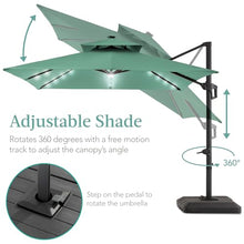 Best Choice Products 10x10ft Cantilever Patio Umbrella w/Base Included, Solar LED Lights 360 Rotation Large Offset Hanging Outdoor Shade for Deck Pool Backyard w/Stand – Seaglass