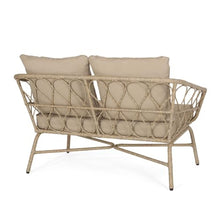 Hassyee PE Rattan Outdoor Loveseat with Iron Frame and Wicker Woven Backrests and Armrests for Poolside, Balcony, Patio 2-Seater Couch with Removable&Washable Cushions for Lawn, Garden