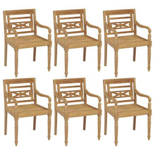 Batavia Outdoor Chairs with Cushions, 6 Pack Solid Teak Wood Patio Seating
